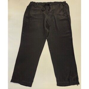 Eileen Fisher 100% Silk Pants Women’s Large Black Hook Eye Zip Ankle Zip Straigh